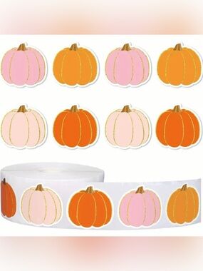 500 Festive Pink & Orange Pumpkin Stickers 4 Colors Harvest Autumn Fall Party